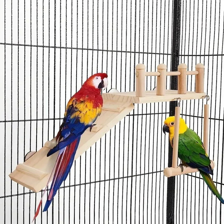 Bird Perches Platform Swing Climbing Ladder Toy | Parrot Cage Accessories | Wooden Playing Gyms for Birds | Exercise Stands Set