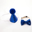 Cat Dog Bow Tie/Hat Decoration | 2Pcs Set | Baby Birthday Party Prop - Glitter Pom Pom Headwear + Bowknot Collar | Pet Supplies