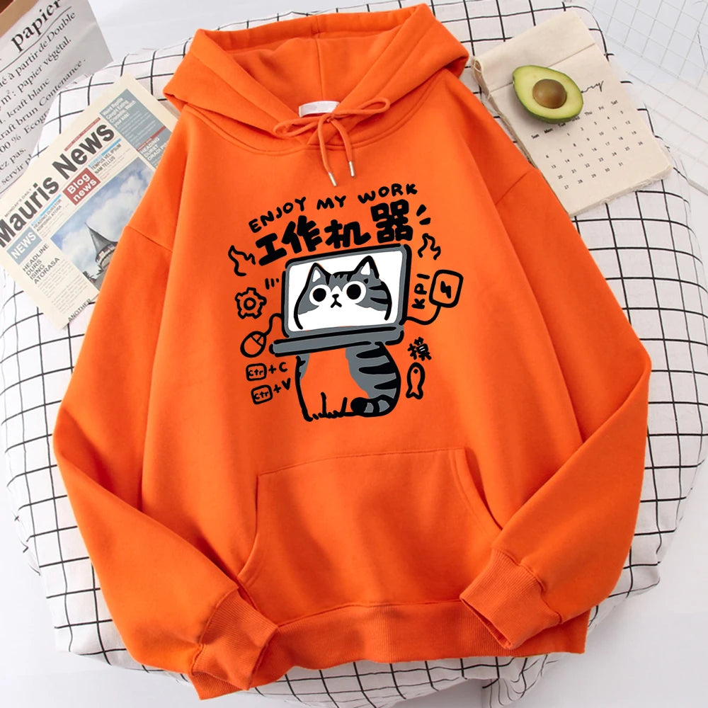 Cartoon Cat Is an Abstract Work Machine | Men's Sweatshirt | Comfort Sweatshirts | Leisure Outdoor Pullover | Youth Popular Clothes