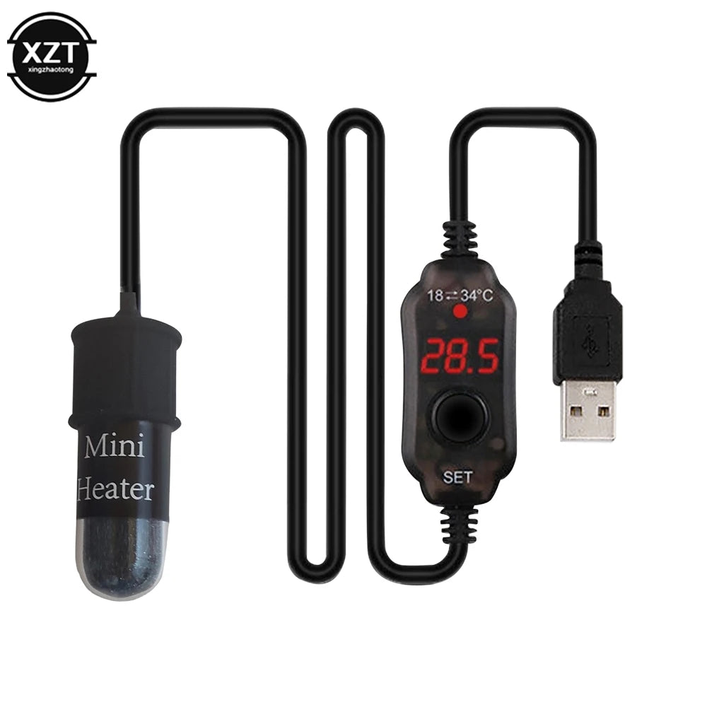 USB Mini Aquarium Heater – Adjustable 18–34°C, Submersible 10W Heating Rod for Small Fish Tanks (2L)