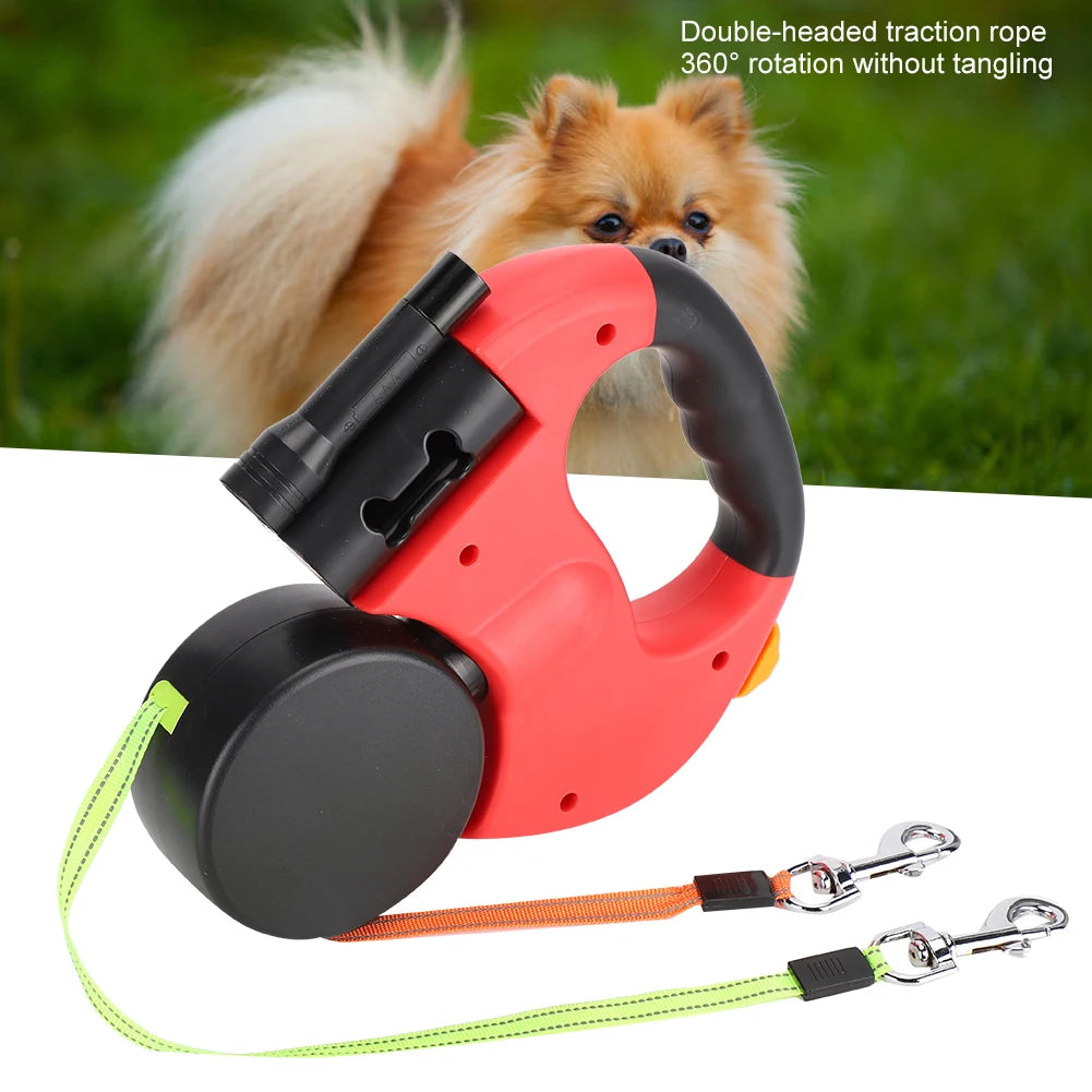 Dual-Head Retractable Dog Leash with LED Light – Extendable, Tangle-Free, and Reflective