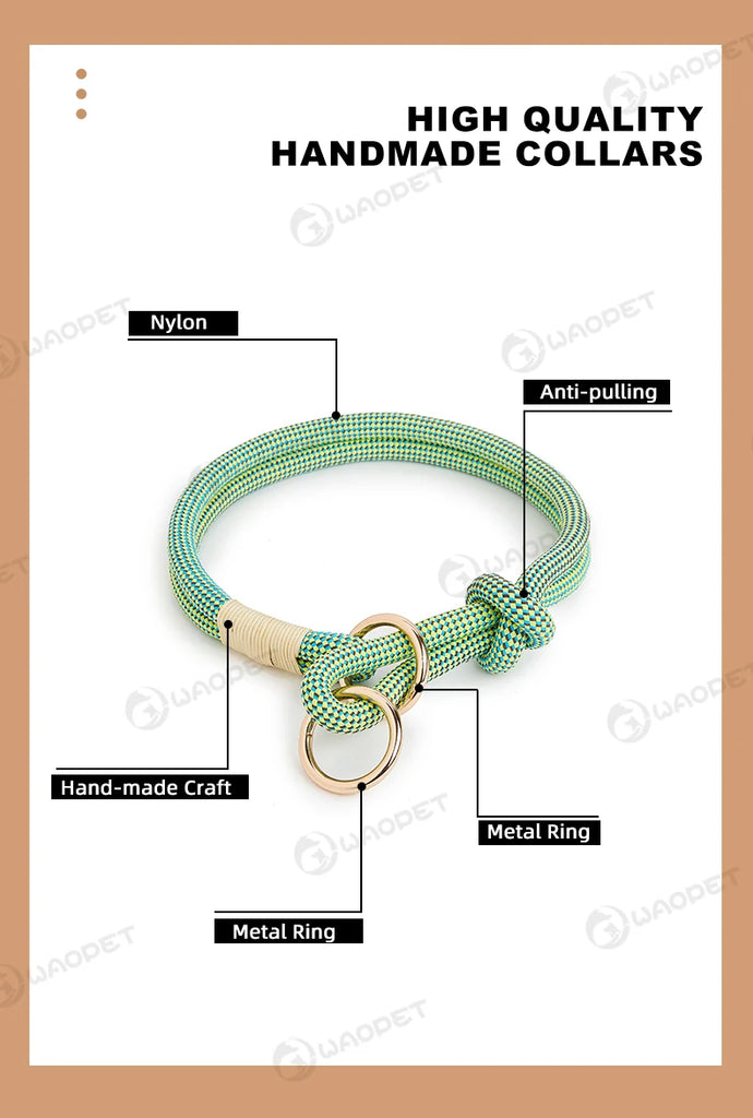 Striped Nylon Rope Dog Collar Slip-On Quick Release Personalized Collar for Small to Large Dogs