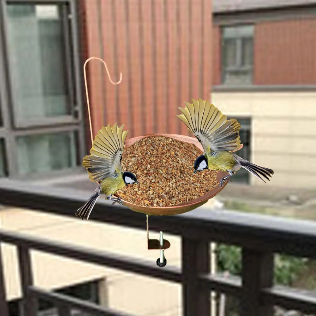 Outdoor Rail Bird Feeder SPA | Iron Bird Bath Bowl for Balcony, Deck, or Garden Railing | Sturdy Dual-Purpose Bird Feeder & Water Bowl