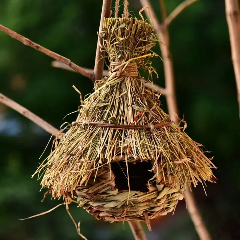 Natural Woven Bird Nest | Hanging Grass Egg Cage for Finches, Parrots & Small Birds | Handcrafted Outdoor Bird House