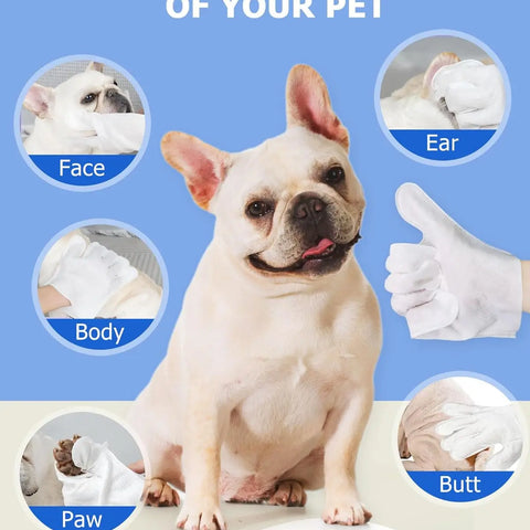 Cleaning Wipes Gloves for Dog/Cat | Deodorizing Bath Wipes | Grooming Glove for Paws, Face, Ears, and Body | Daily Pet Care Supplies