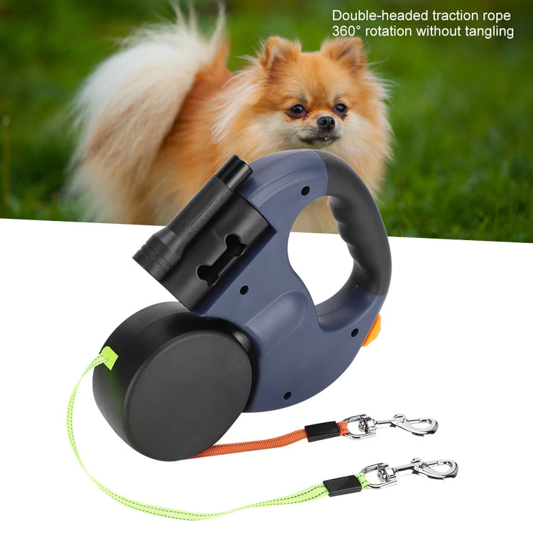 Dual-Head Retractable Dog Leash with LED Light – Extendable, Tangle-Free, and Reflective