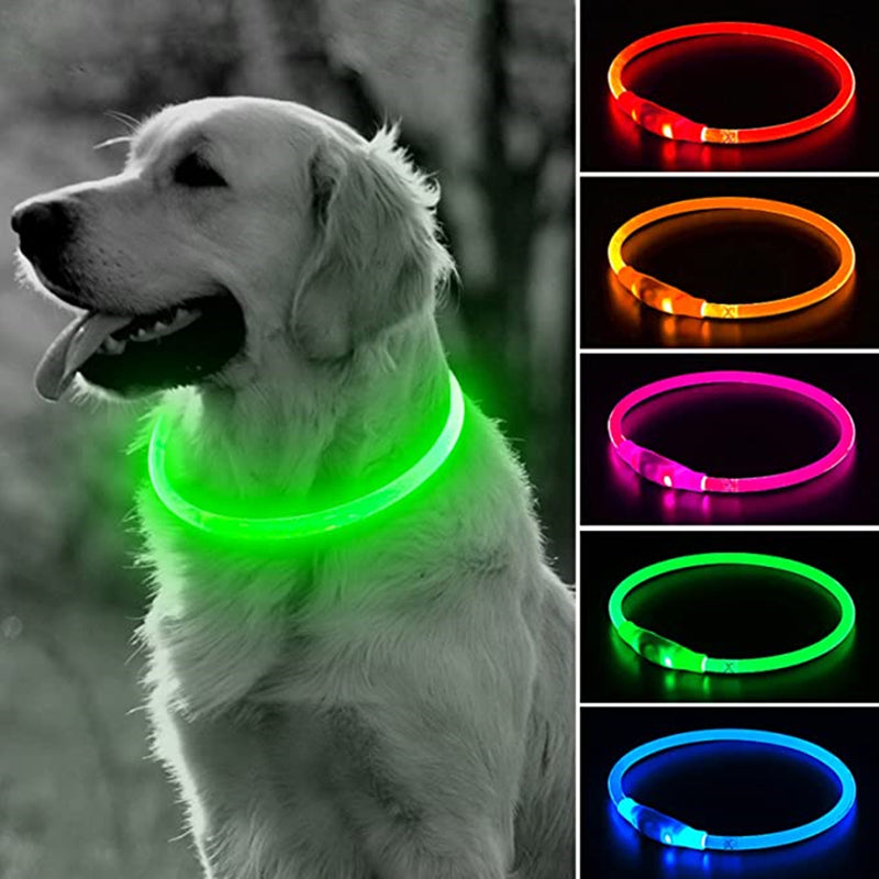 LED USB Rechargeable Dog Collar – Adjustable, Glowing Safety Collar for Pets
