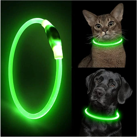 LED USB Rechargeable Dog Collar – Adjustable, Glowing Safety Collar for Pets