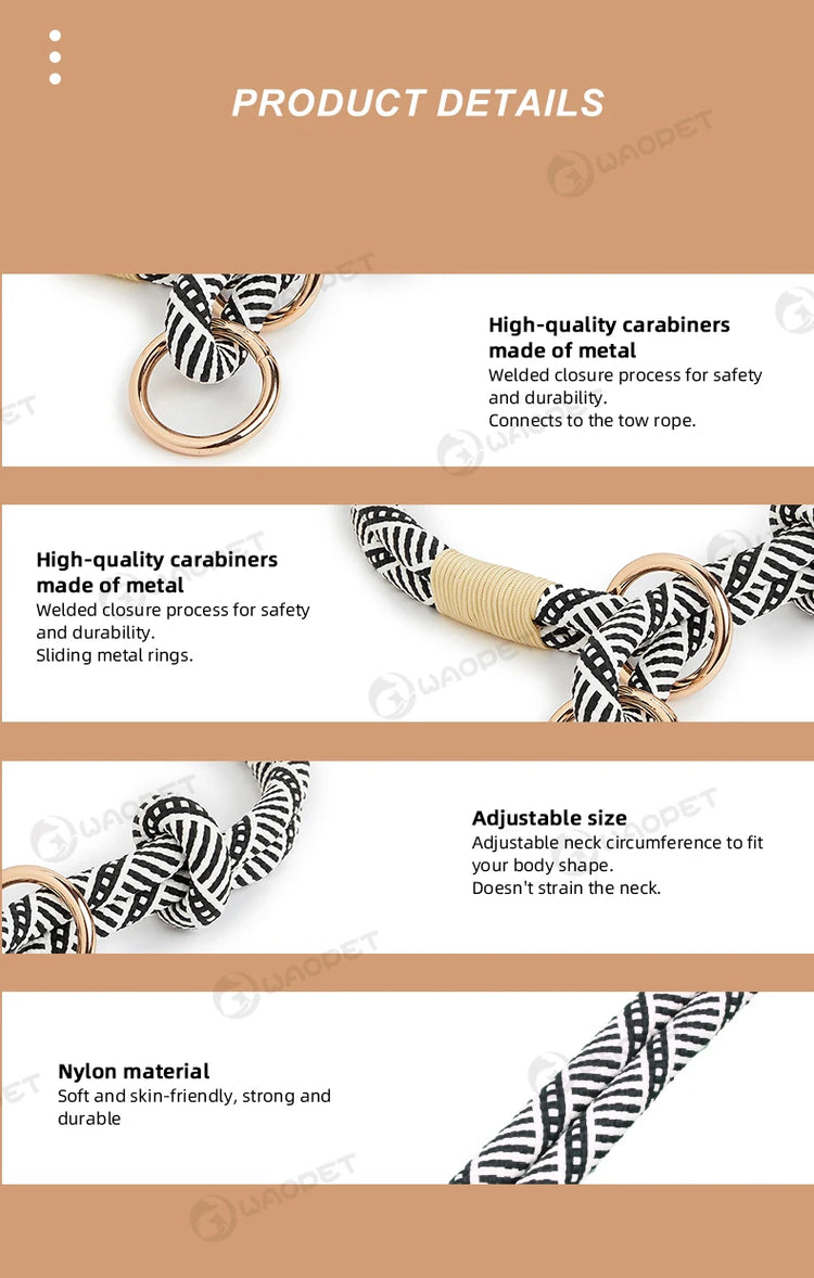 Striped Nylon Rope Dog Collar Slip-On Quick Release Personalized Collar for Small to Large Dogs