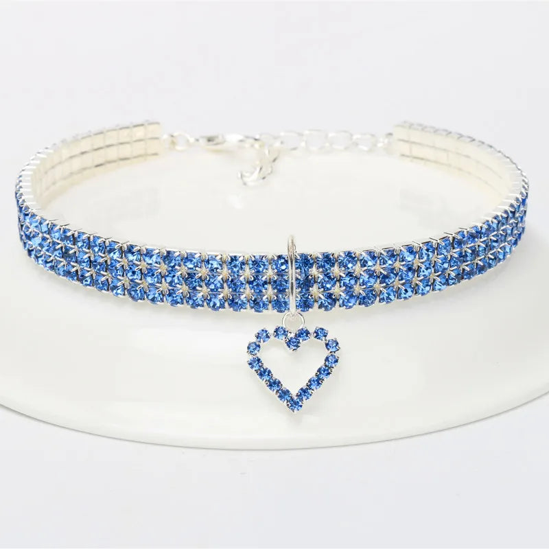 New Cat Dog Collar | Three Row Elastic Rhinestone Pet Collars | Love Decoration Necklace | Puppy Kitten Ornament | Pets Supplies