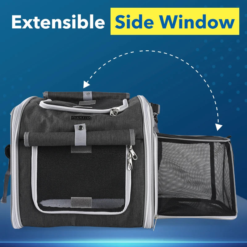 Multifunctional Soft-Sided Dog Bike Basket – Expandable Pet Carrier Backpack with 4 Open Doors