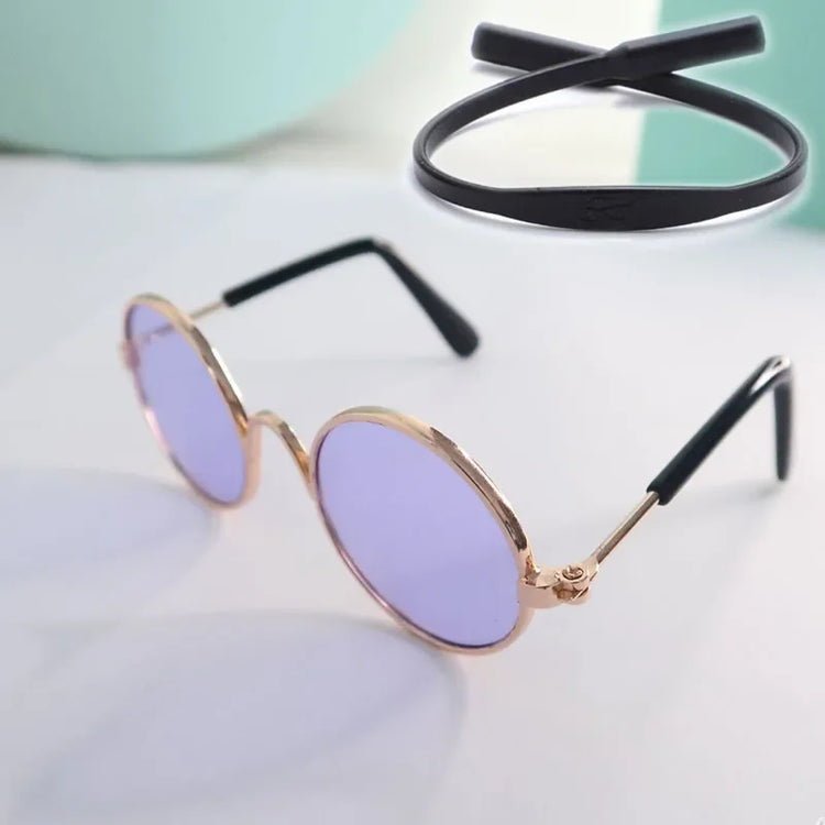 Cat Dog Sunglasses | Funny Pet Glasses - Round Metal Cat Classic Retro Sunglasses with Anti-Slip Belt | Pet Party Costume Photo Props