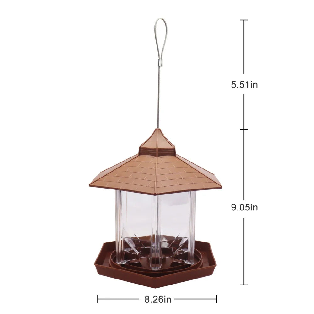 Wild Bird Feeder | Hanging Hexagonal Roof Pavilion | Semi-Automatic Garden Decoration | 1PCS