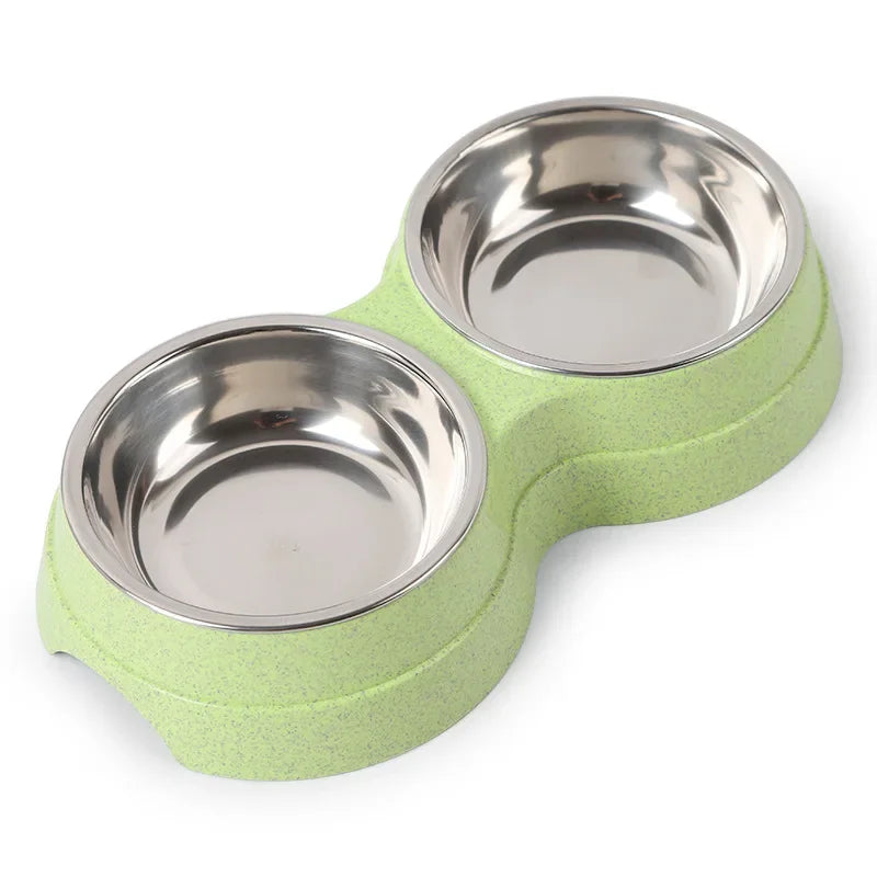 Double Pet Bowl for Small Dogs & Cats – Stainless Steel Food and Water Feeder with Non-Slip Base