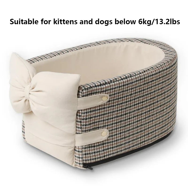 Central Console Dog Car Seat Bed – Portable Pet Carrier for Small Dogs & Cats, Travel Safety Seat