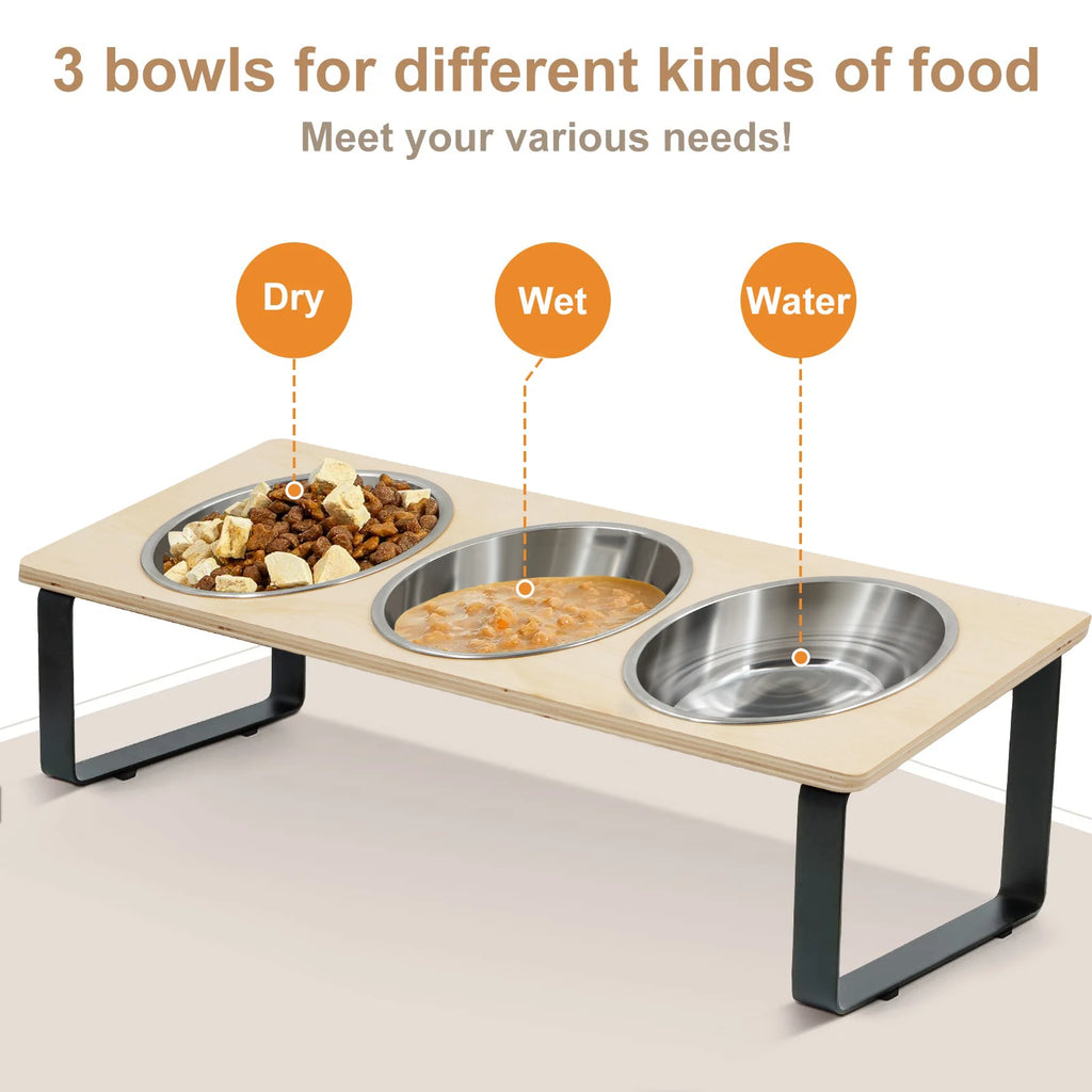 Elevated Cat Bowls with 3 Stainless Steel Bowls | 15° Tilted Raised Cat Food Bowls | For Small Cats & Puppies | Pet Bowls with Stand