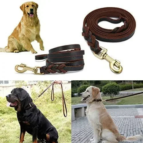 Braided Leather Dog Collar and Leash Set – Durable Genuine Cowhide for Medium & Large Dogs