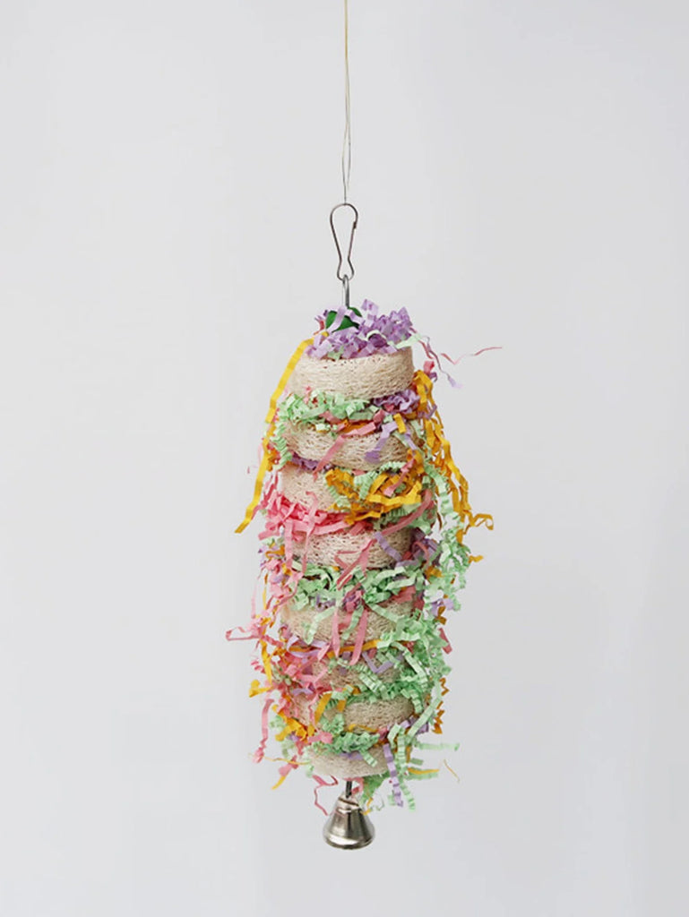 Funny Bird Toys | Parrot Swing with Bell | Natural Loofah Hanging Toy | Climb & Chew Toy for Cockatiels & Parakeets | Pet Cage Accessory