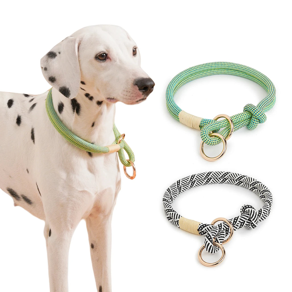 Striped Nylon Rope Dog Collar Slip-On Quick Release Personalized Collar for Small to Large Dogs