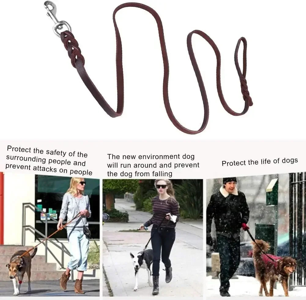 Braided Leather Dog Collar and Leash Set – Durable Genuine Cowhide for Medium & Large Dogs