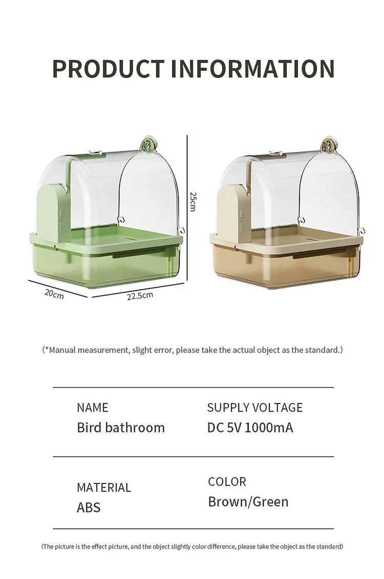 Smart Sensor Bird Bathtub – Automatic Electric Hanging Shower Box | Clear Parrot Bath with Hooks
