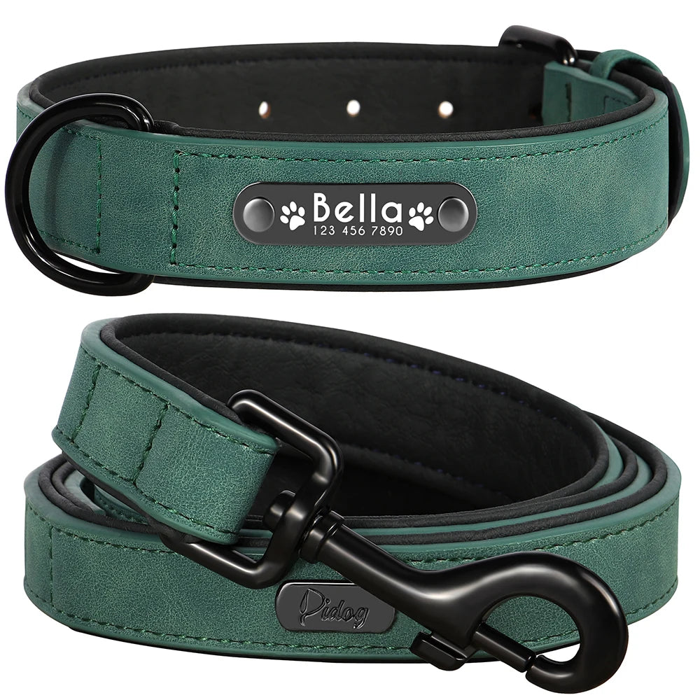 Custom Leather Dog Collar and Leash Set – Personalized, Durable, and Padded for Small to Large Dogs