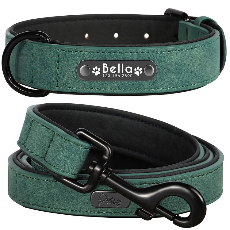 Custom Leather Dog Collar and Leash Set – Personalized, Durable, and Padded for Small to Large Dogs