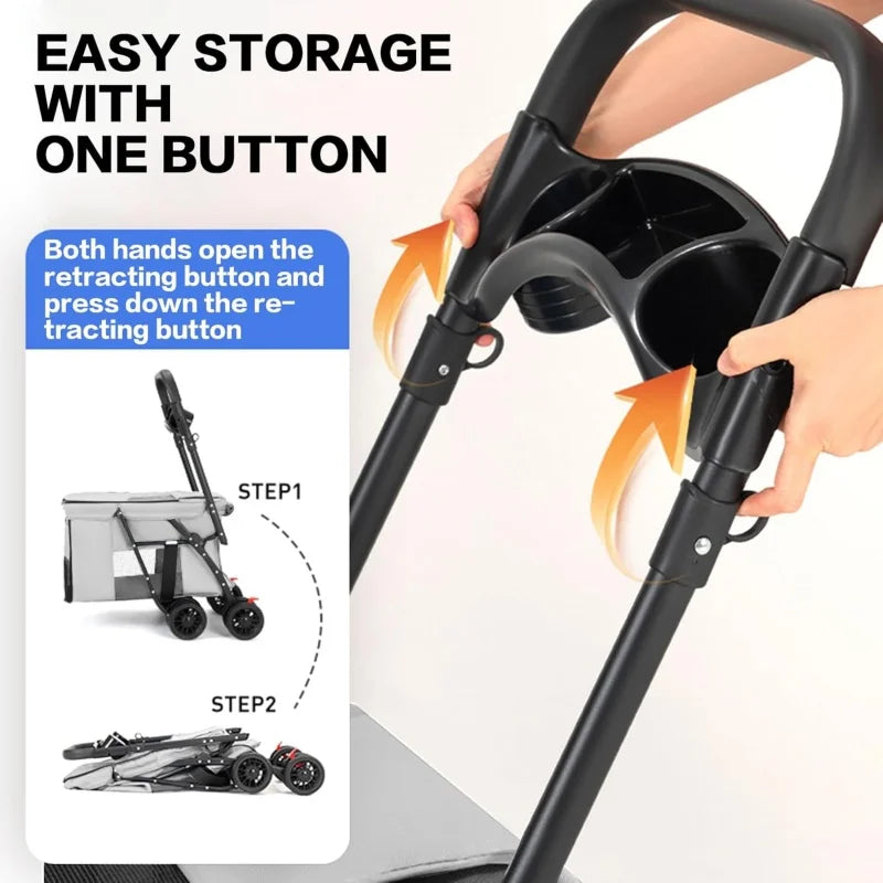 Pet Stroller Dog Cat Carrier | Foldable Lightweight Travel Cart with Storage Basket for Small Pets | Outdoor Walking Shopping Cart