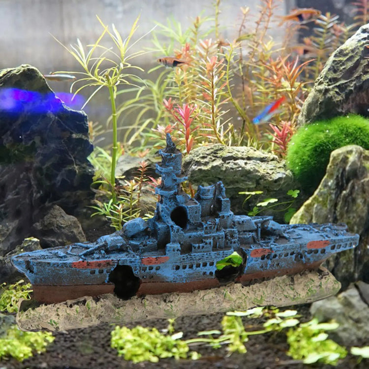 Aquarium Shipwreck Decoration – Resin Fish Tank Ornament with Hiding Cave