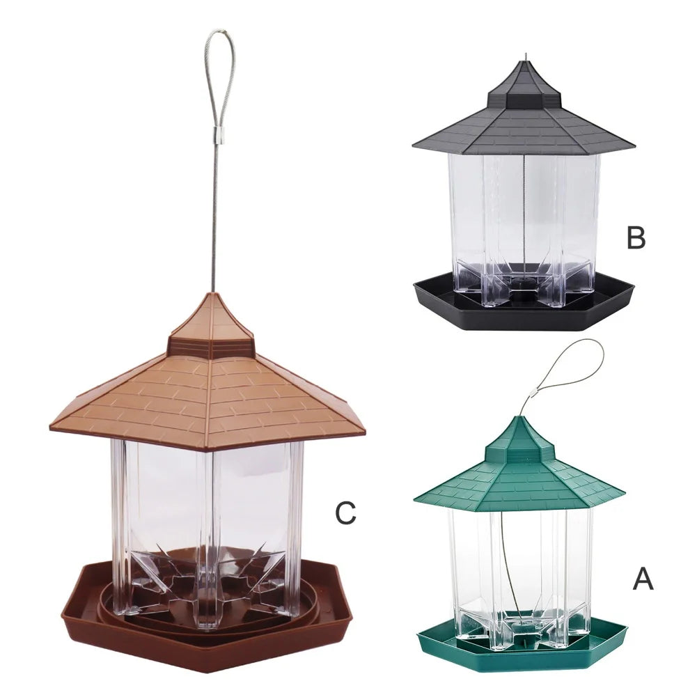 Wild Bird Feeder | Hanging Hexagonal Roof Pavilion | Semi-Automatic Garden Decoration | 1PCS