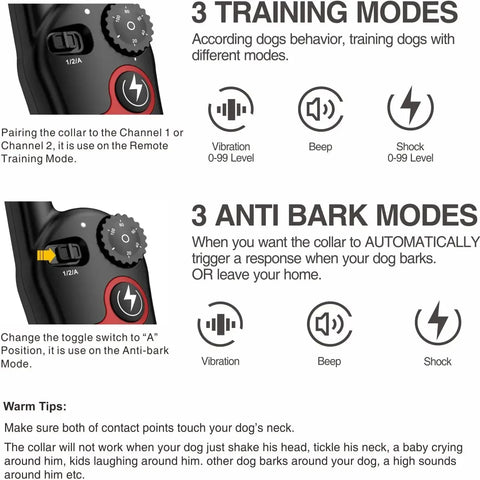 2-in-1 Dog Training & Anti-Bark Collar – Remote Control Shock Collar with Beep, Vibration & Static Modes