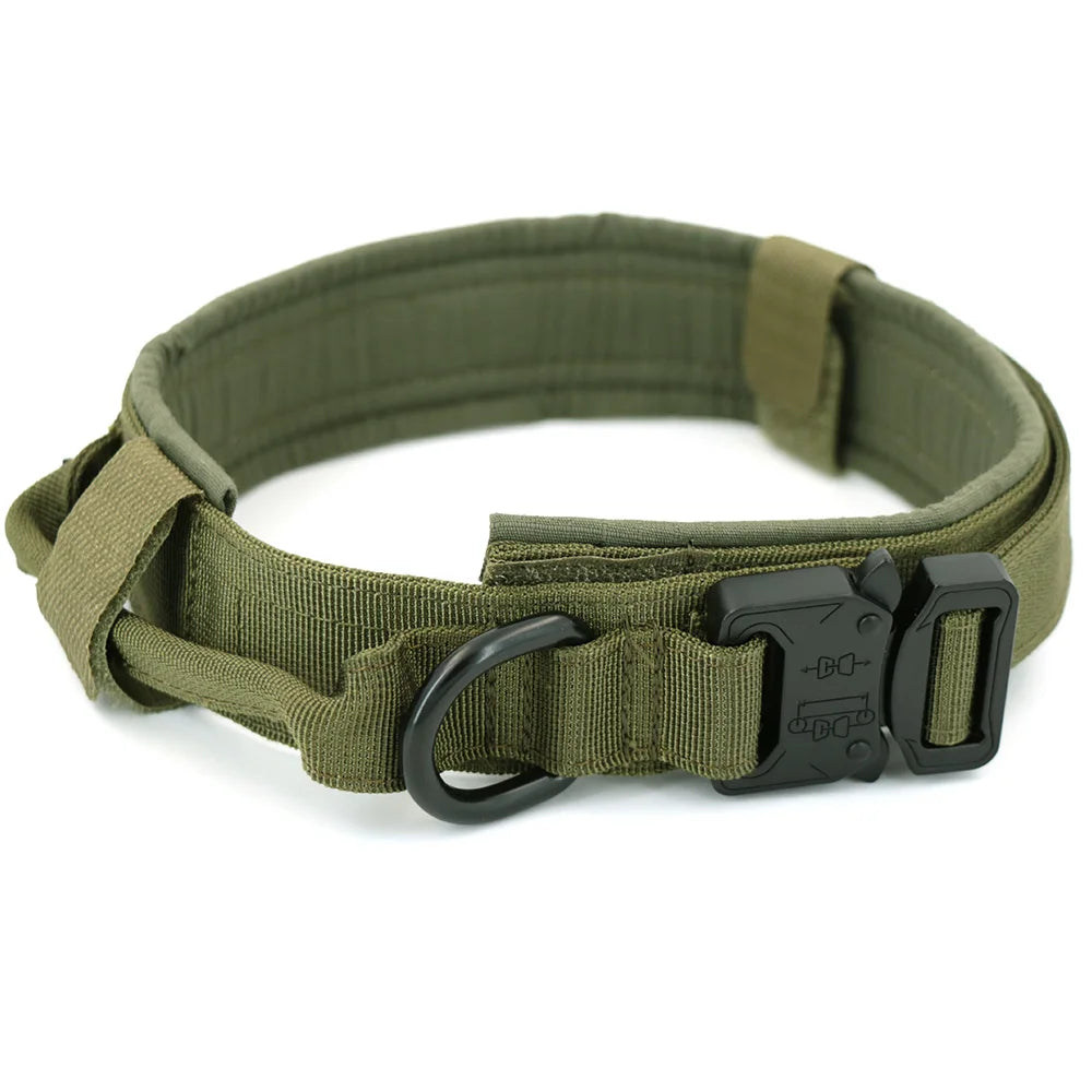 Durable Tactical Dog Collar With Padded Lining, Quick Release Buckle & Control Handle For Small To Large Dogs