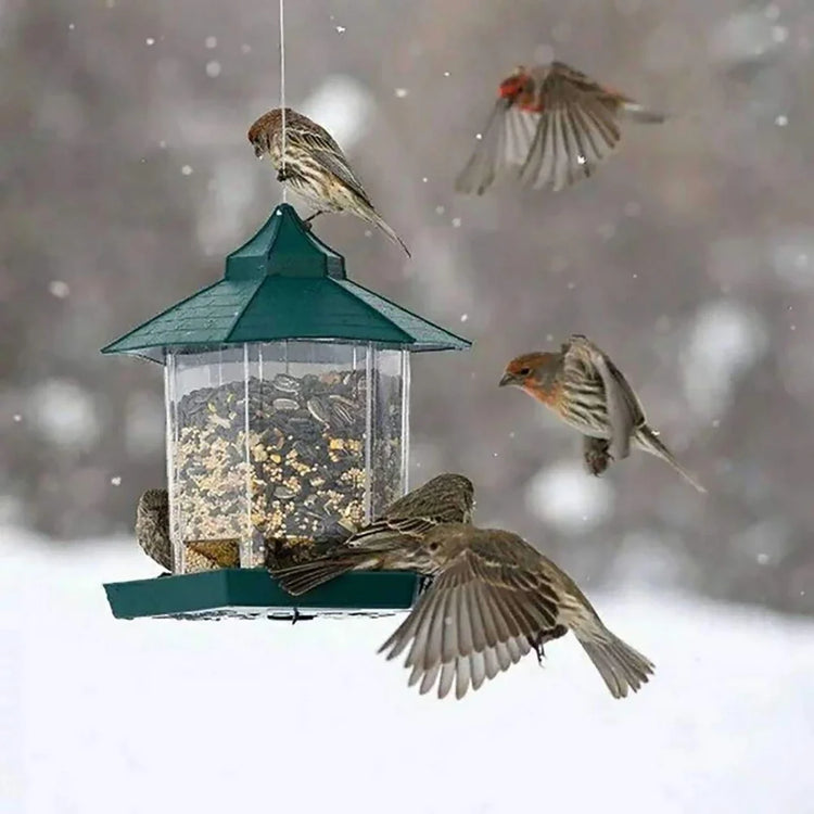 Wild Bird Feeder | Hanging Hexagonal Roof Pavilion | Semi-Automatic Garden Decoration | 1PCS