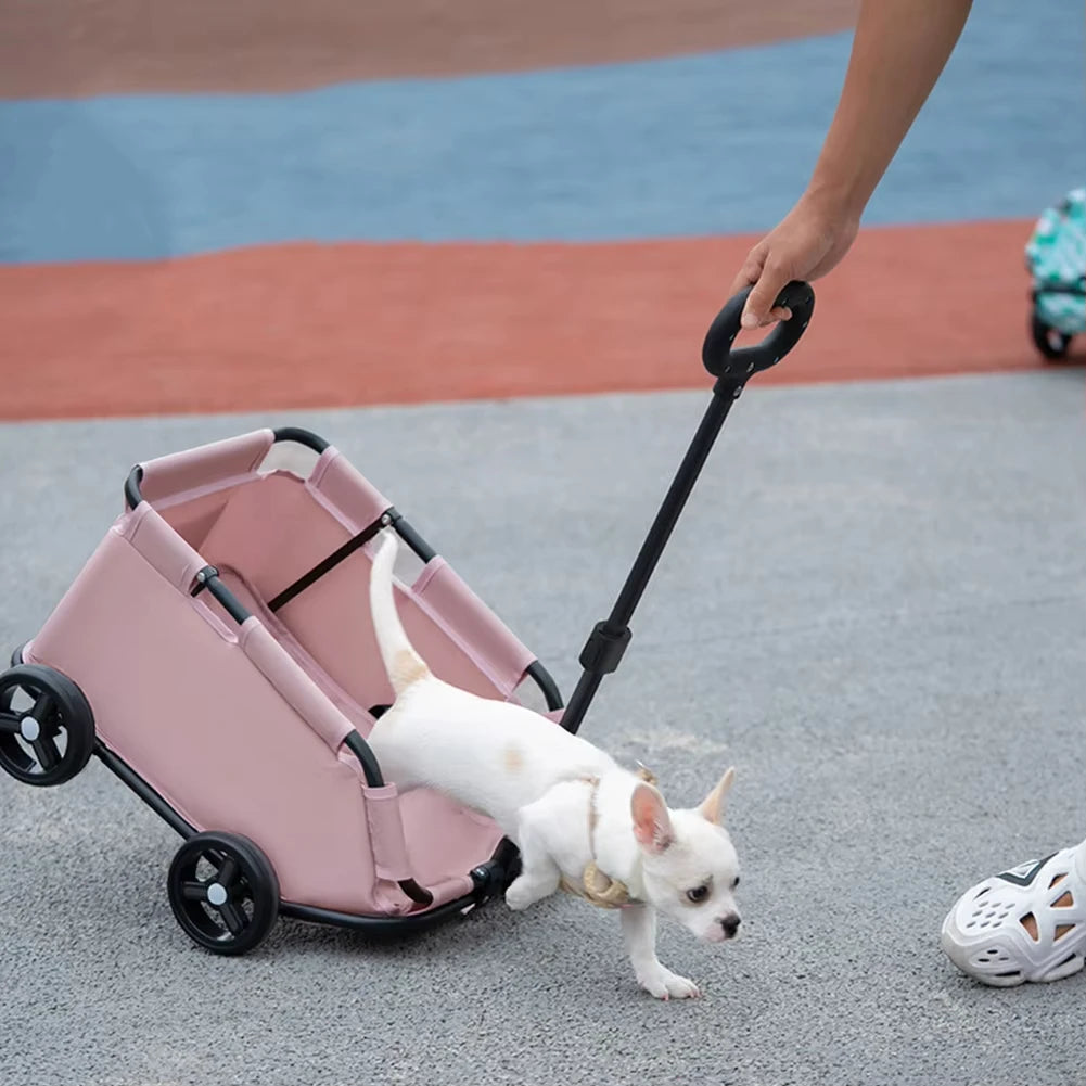 Foldable Small Pet Stroller with 4 Wheels – Breathable Dog and Cat Carrier Cart for Puppies and Kittens