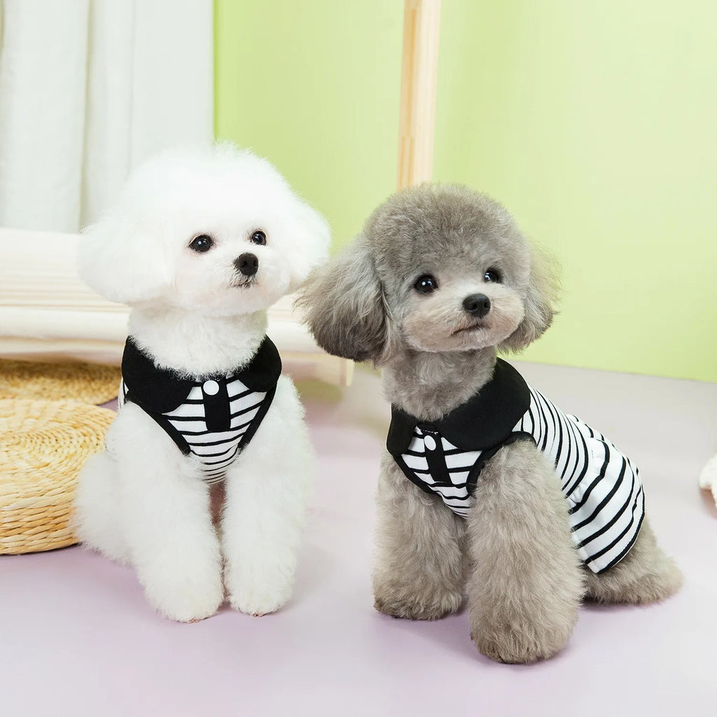 Pet Clothing Spring Summer Striped T-shirts Lapel Dresses Couple Outfits Breathable Dog Clothing Cat Dresses Small Dog Clothing