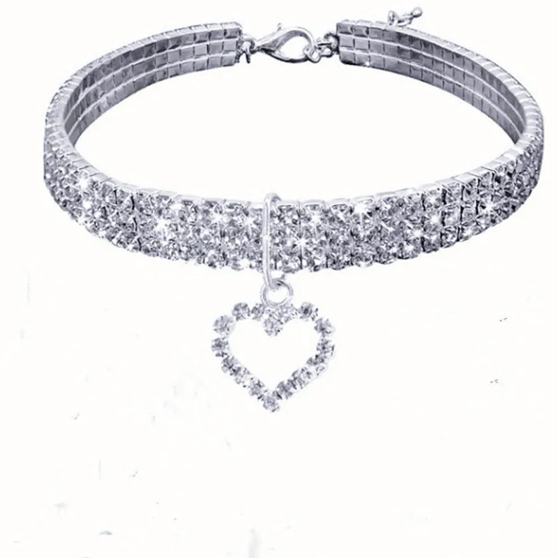 New Cat Dog Collar | Three Row Elastic Rhinestone Pet Collars | Love Decoration Necklace | Puppy Kitten Ornament | Pets Supplies