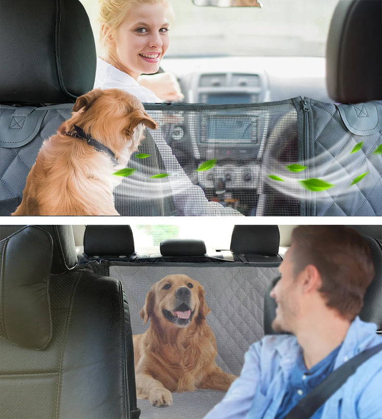 Waterproof Dog Car Seat Cover – Rear Back Hammock Protector with Mesh Window & Safety Belt for Large Dogs, SUVs & Trucks