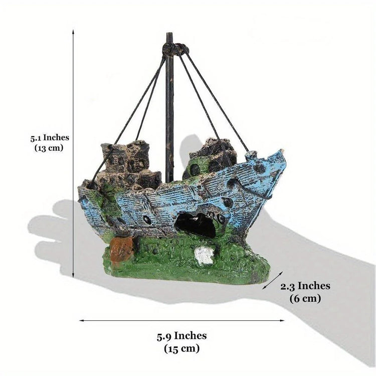 Aquarium Wreck Ship Ornament – Resin Fish Tank Landscape Decoration