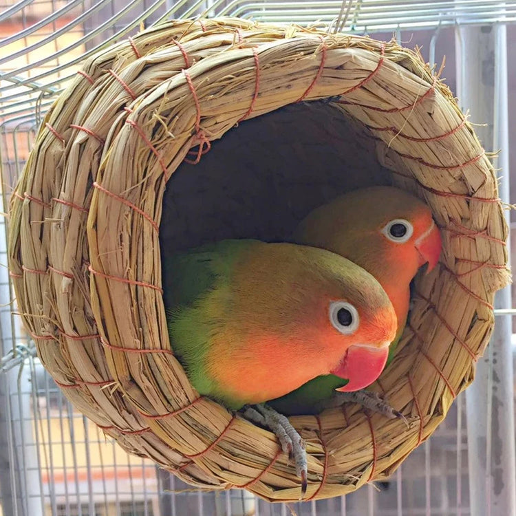 Natural Handmade Straw Bird Nest – Cozy Pigeon & Parrot Nest for Small Pet Birds | Eco-Friendly Cage Accessory (9x12cm)