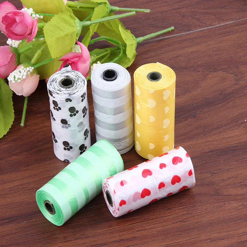 Dog Poop Bags Pet Waste Garbage Bags Unscented 15 Sheets Per Roll Outdoor Carrier Holder