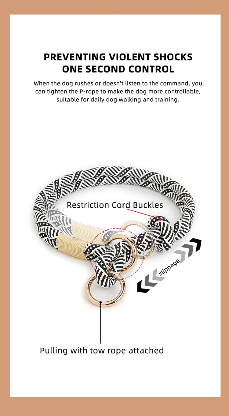 Striped Nylon Rope Dog Collar Slip-On Quick Release Personalized Collar for Small to Large Dogs