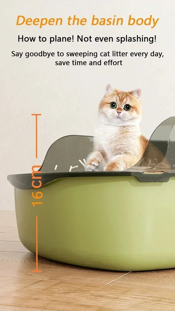 Cat Litter Box | High Side Thicken Semi Enclosed | Splashproof Large Capacity Tray | Removable Scoop | Easy Clean Cat Toilet
