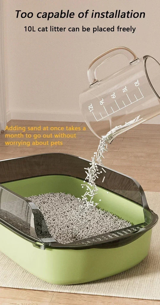 Cat Litter Box | High Side Thicken Semi Enclosed | Splashproof Large Capacity Tray | Removable Scoop | Easy Clean Cat Toilet
