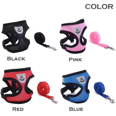 Cat Dog Harness With Lead Leash | Adjustable Vest | Polyester Mesh | Breathable Harnesses | Reflective Strap - Small Dog Cat Accessories
