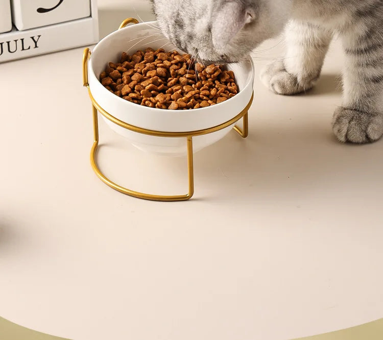 Ceramic Cat Bowl | Food & Water Bowl for Cats/Dogs | Double Ceramic Bowl Set | Cervical Protection | Pet Feeding Supplies