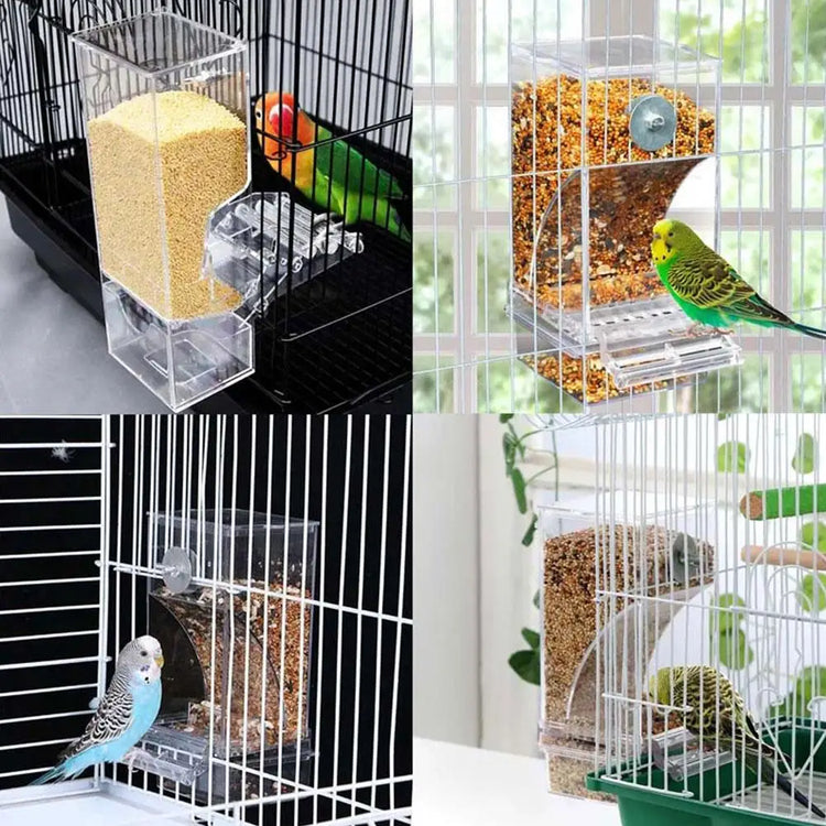 Automatic No-Spill Transparent Bird Feeder | Can Be Hung or Placed on Desktop | Ideal for Small & Medium Parakeets