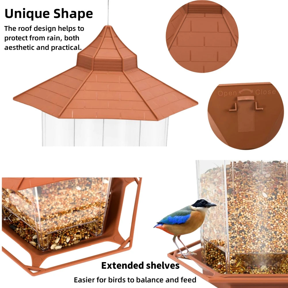 Bird Feeder | Automatic Food Feeding Tool for Birds | Hanging Gazebo Outdoor Nut Feeder | Multiple Hole Food Dispenser Container
