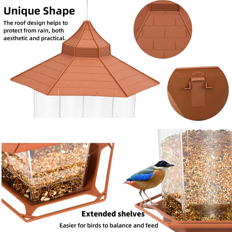 Bird Feeder | Automatic Food Feeding Tool for Birds | Hanging Gazebo Outdoor Nut Feeder | Multiple Hole Food Dispenser Container
