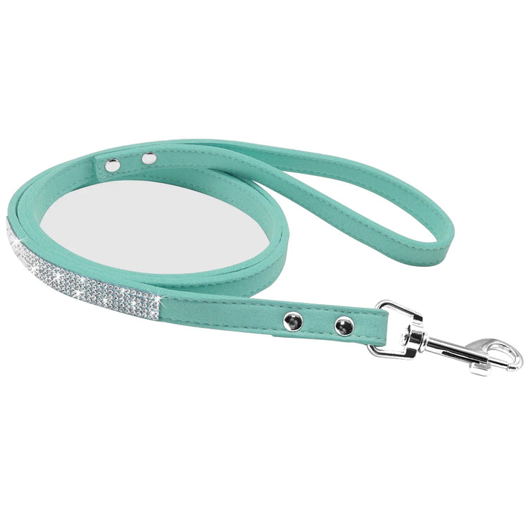 Bling Rhinestone Dog Cat Collars | Leather Pet Puppy Kitten Collar | Walk Leash Lead for Small Medium Dogs Cats | Chihuahua Pug Yorkie