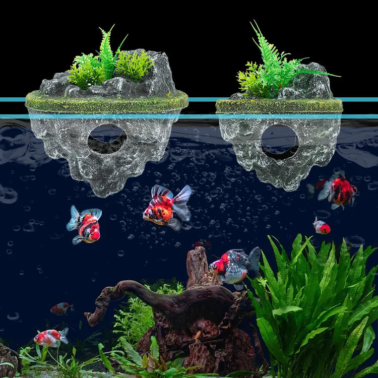 Suspended Island Fish Tank Decorative Creative Floating Stone Simulation Plants Caverns Crafts Ornaments Aquarium Accessories